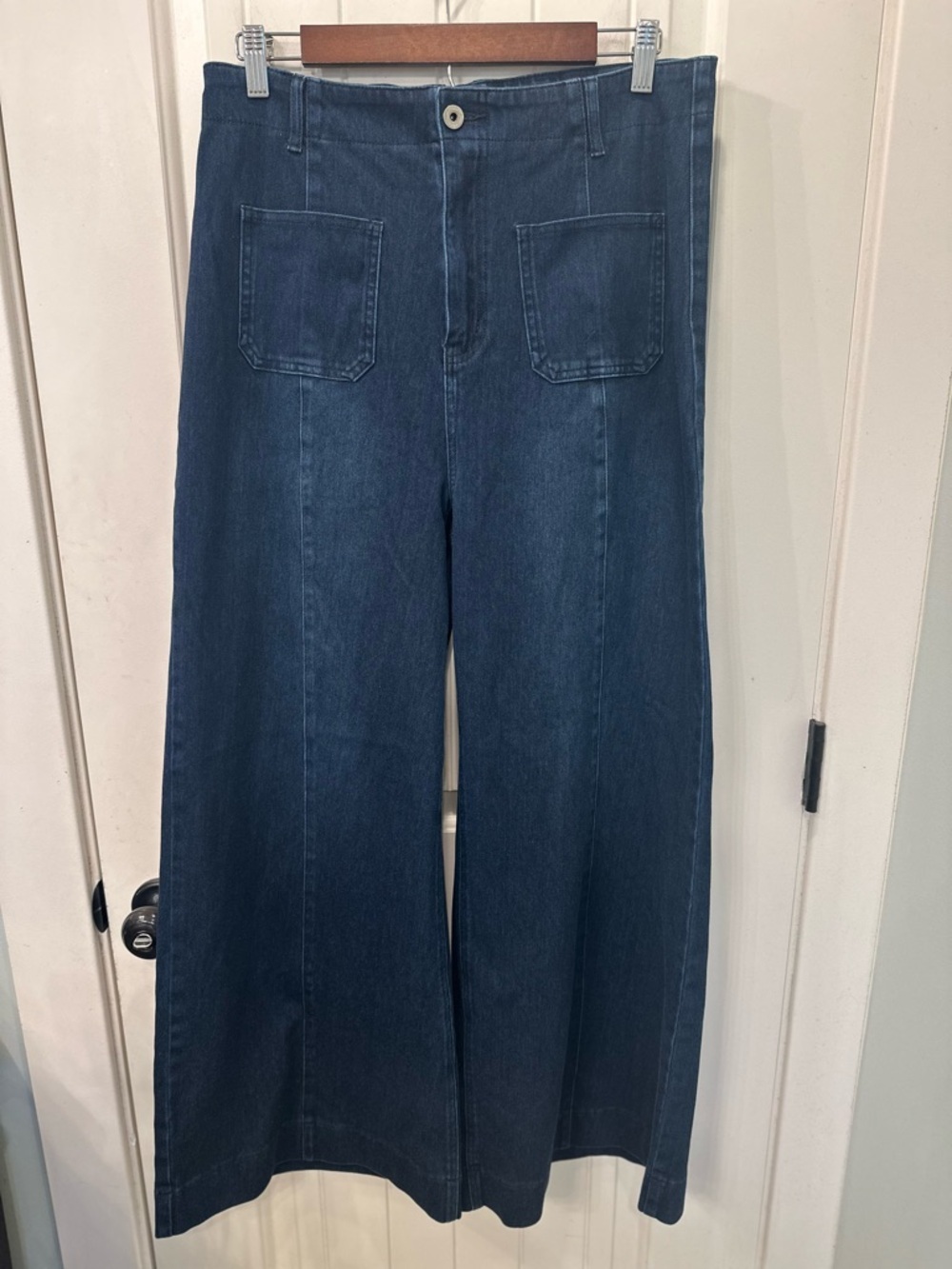 Halara Dark Wash High Waisted Wide Leg Patch Pocket Denim Jeans L GUC Retro Boho